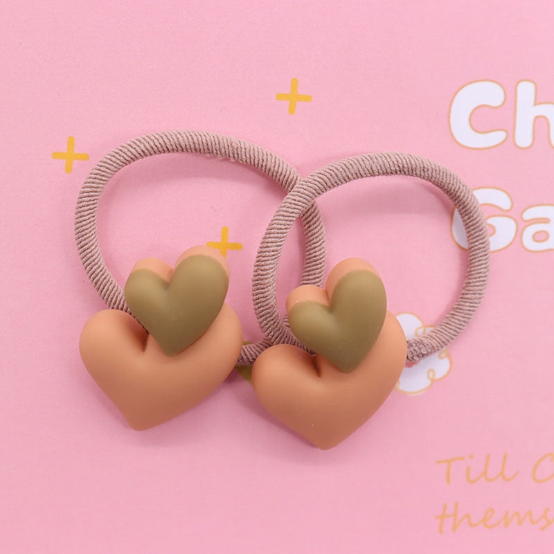 2Pcs/Set Glittering Love Resin Children's Rubber Bands Sweet Hair Accessories