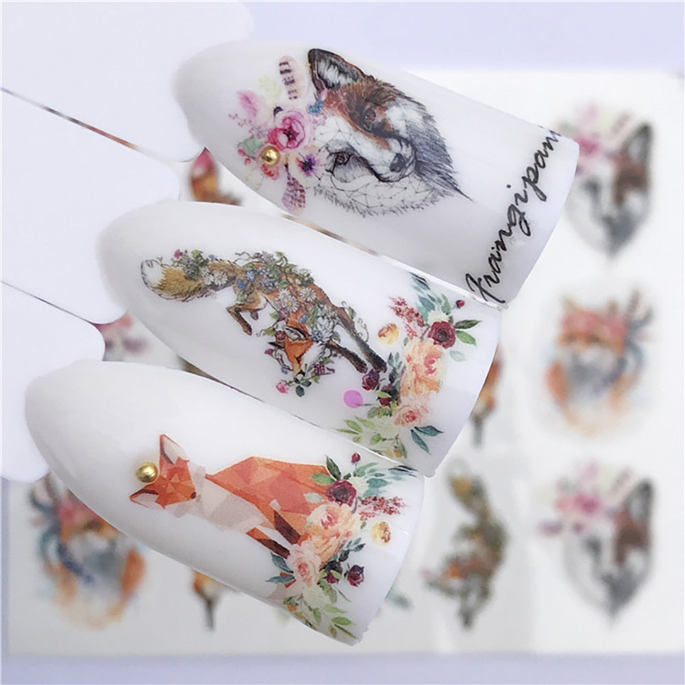 Animal Fox with Flowers Decor Nail Sticker Summer Nail Design Decorations Nails