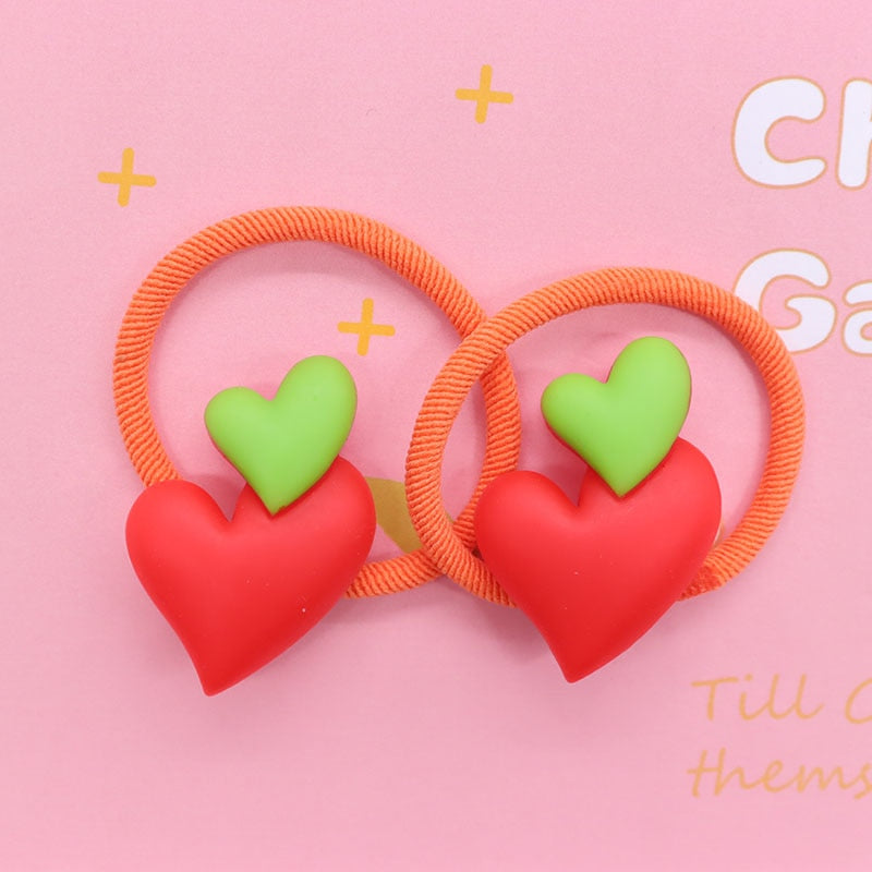 2Pcs/Set Glittering Love Resin Children's Rubber Bands Sweet Hair Accessories