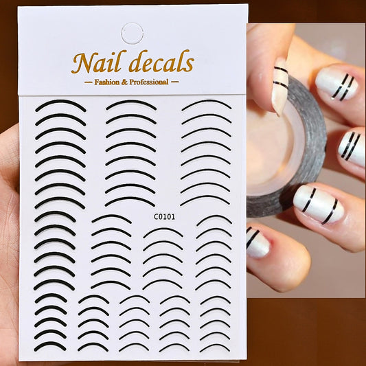 Black Line Nails Stickers Adhesive DIY Nail Art Decals Nail Accessories