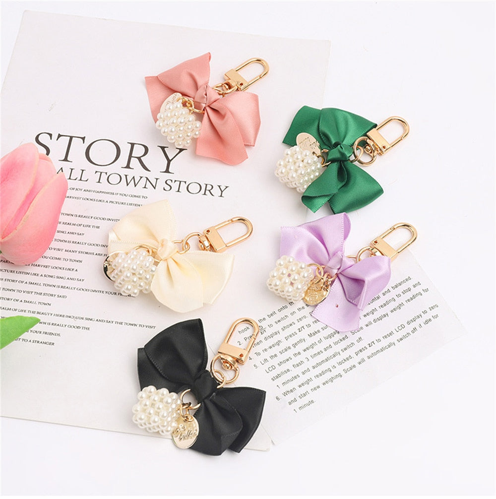 4 Styles Bow Keychain Fashion Geometry Pearl Flower Keyring For Women Handbag