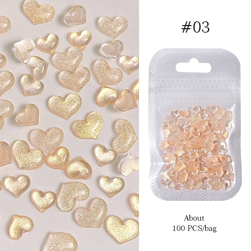 Gold Shimmer Heart Nail Art Charms DIY Nail Decoration Nail Accessories