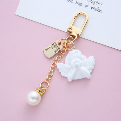 Chain Pendant Retro White Angel Keychain Charms Earphone Case Key Holder Girl