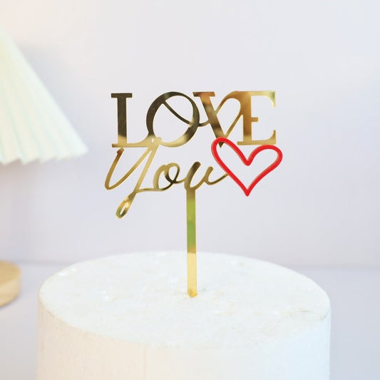 Gold Love You Red Heart Cake Topper Party Wedding Cake Toppers Cake Decorations