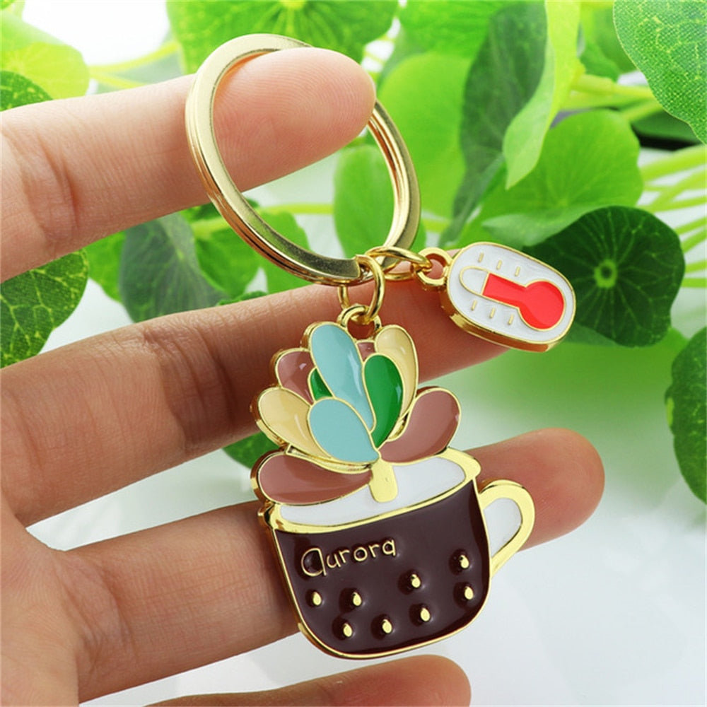 4 Styles Succulent Plants Keychain Lovely Cactus Key Chain Gift Car Keyholder