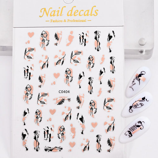 Girl and Heart Rose Gold Nails Stickers Adhesive DIY Nail Art Decals Nail