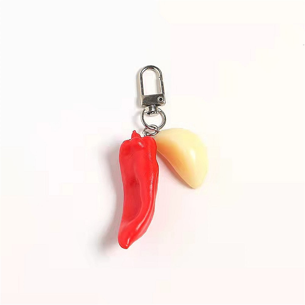 8 Styles Simulation Food Keychain Chili Pepper Garlic Mandarin Fashion Keyring