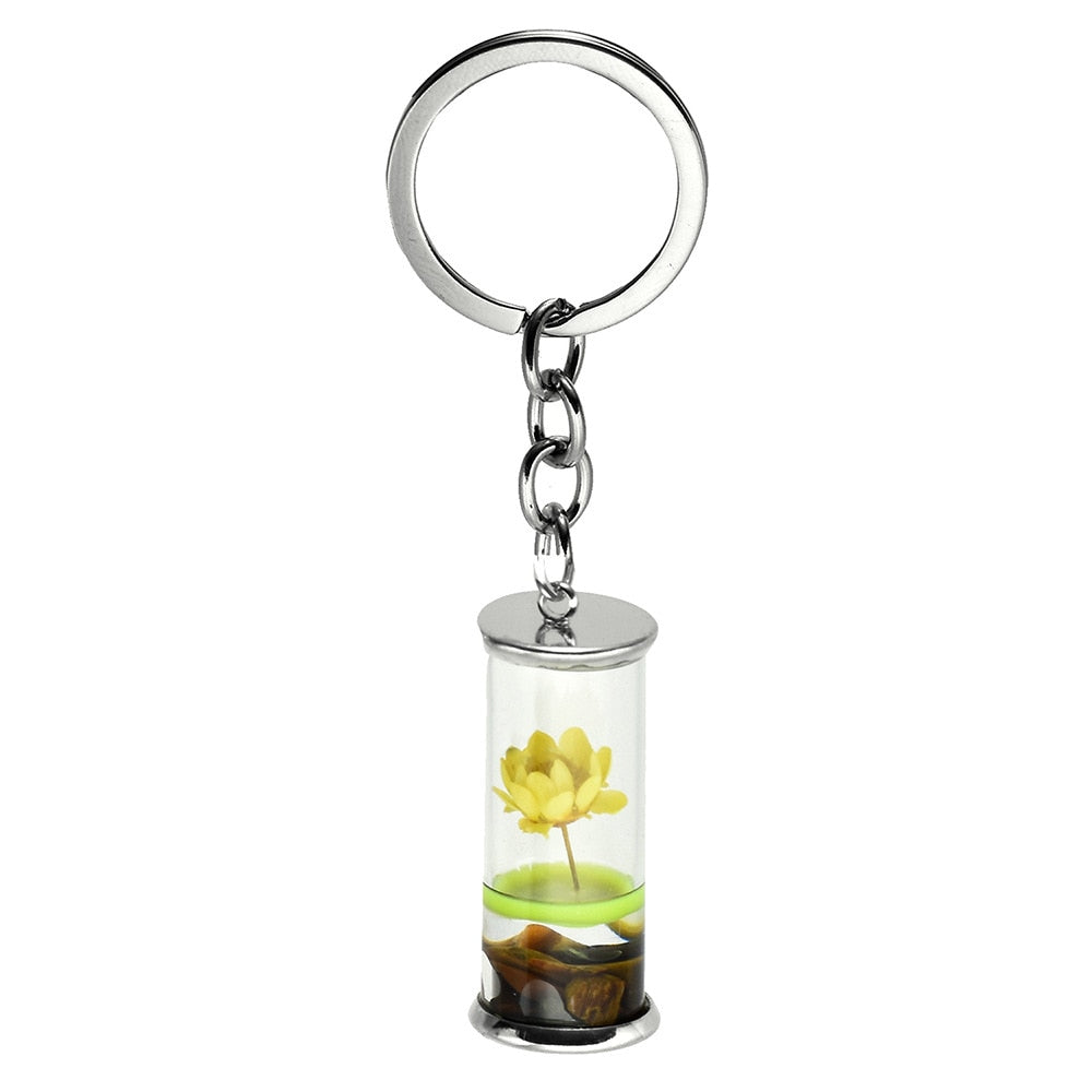 6 Styles Flower Keychain Dried Flower Plants Key Chains Wishing Bottle Keyrings