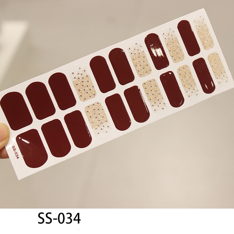 Dark Red Plain and Giltter Nail Art Stickers Nail Wraps Manicure DIY Nails Decor