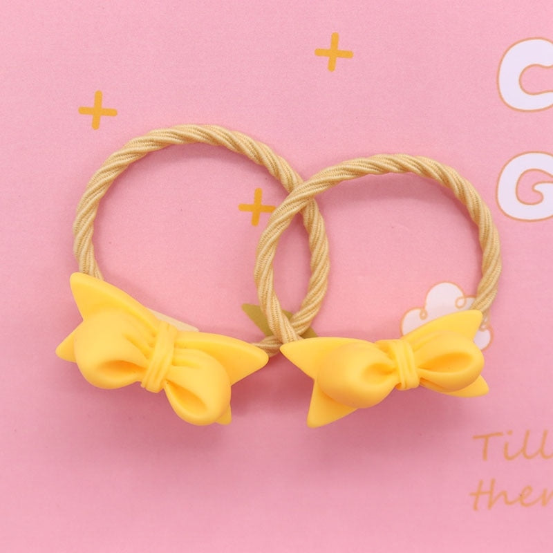 2Pcs Yellow Bowtie Baby Headband Scrunchies Children's Elastic Bands Kids Hair