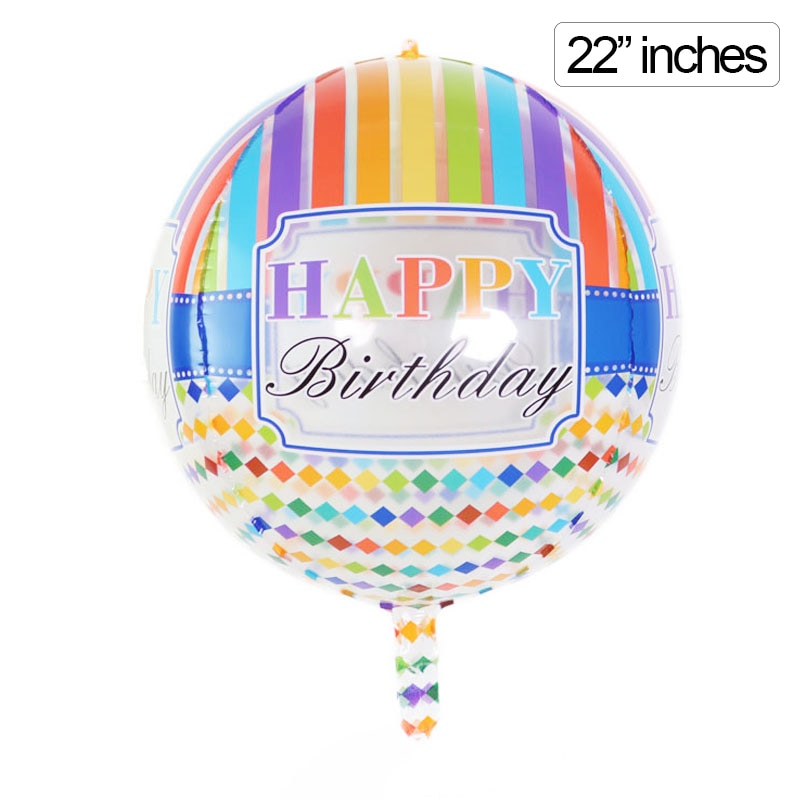 1pc Colorful Striped Round Happy Birthday Balloons Birthday Party Decoration Art