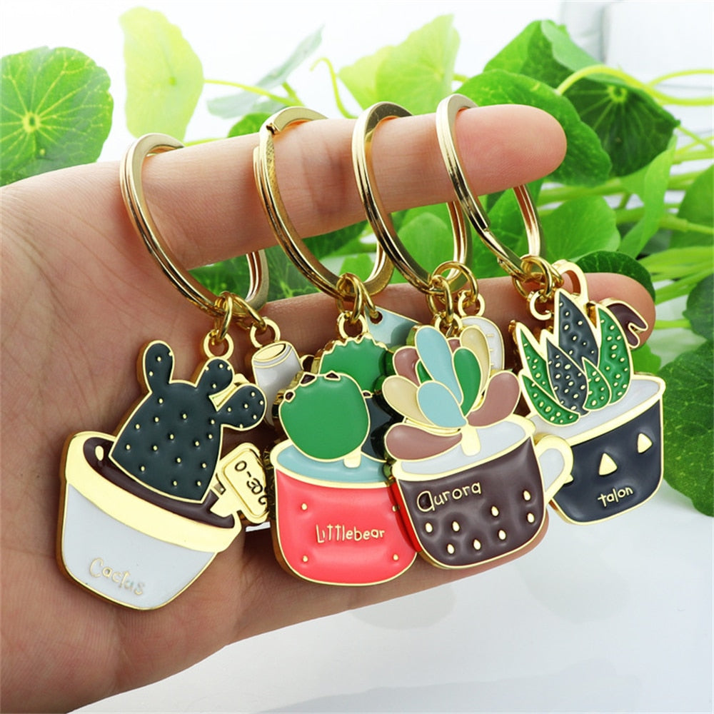 4 Styles Succulent Plants Keychain Lovely Cactus Key Chain Gift Car Keyholder