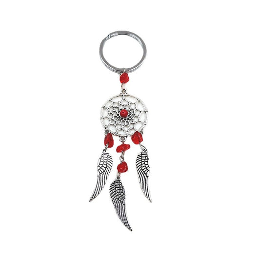 Red Decor Bohemian Dreamcatcher Alloy Keychain Matural Stone Wing Tassel Keyring