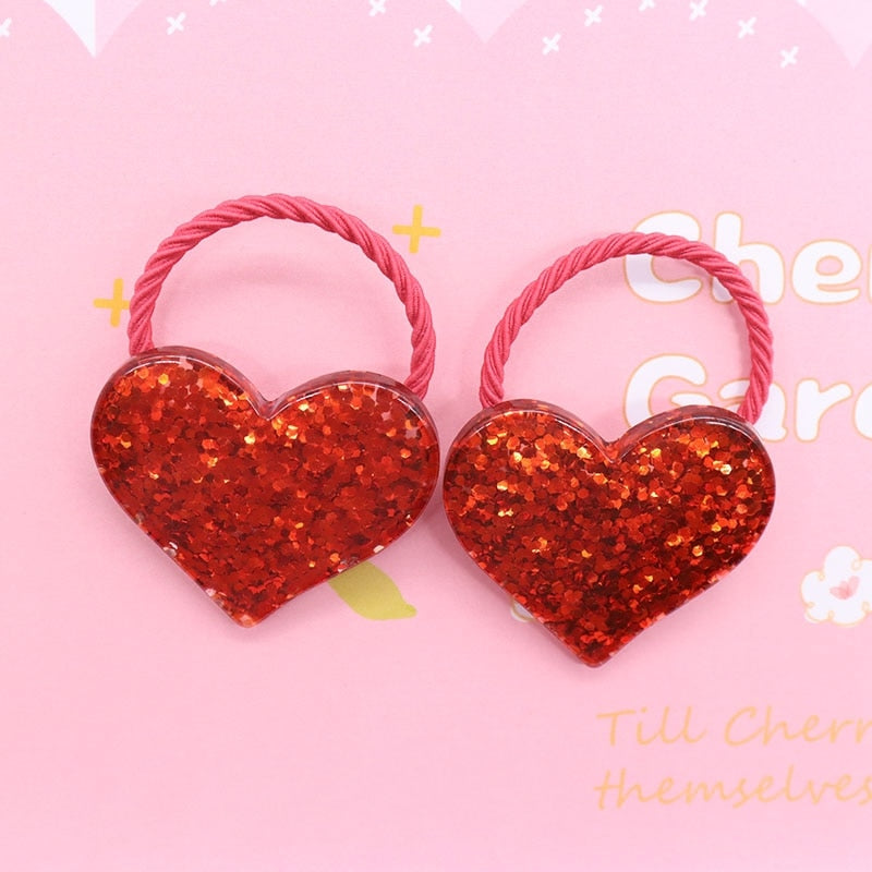 2Pcs/Set Glittering Love Resin Children's Rubber Bands Sweet Hair Accessories