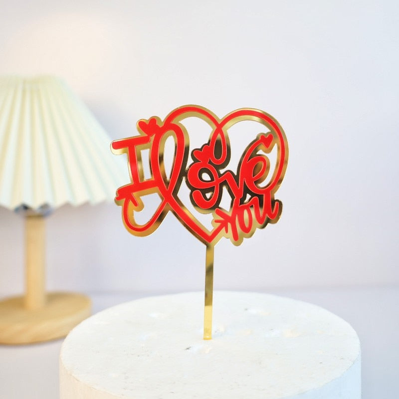 I Love You Red Typography Cake Topper Party Wedding Cake Toppers Cake