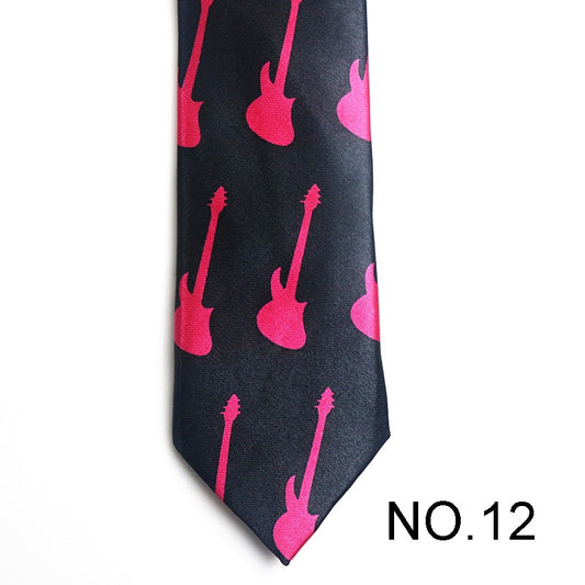 Pink Music Guitar Pattern Men's Tie Male Neckties Suit Party Ties Wedding Office