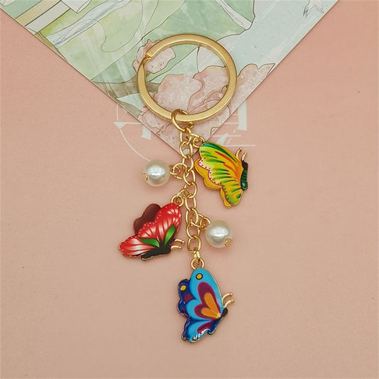 Yellow Red Blue Simulation Butterfly Pearl Key Chain Painted Butterfly Pendant