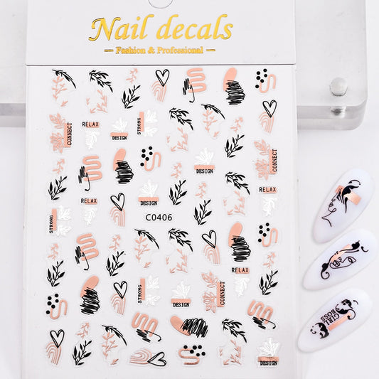 Heart Wave Plant Rose Gold Nails Stickers Adhesive DIY Nail Art Decals Nail