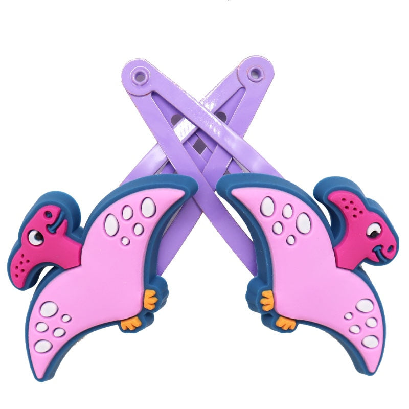 2Pcs Pink Flying Dinosaur Snap Clips Children Hairpins Cartoon Barrettes Kids