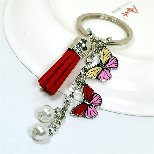 Red Tassel Enamel Butterfly Keychain Color Dripping Butterfly Insects Color