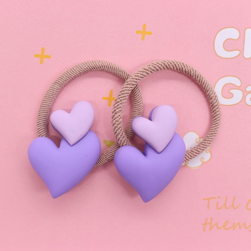 2Pcs/Set Glittering Love Resin Children's Rubber Bands Sweet Hair Accessories