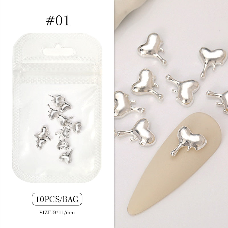 Dripping Heart Chrome Nail Art Charms DIY Nail Decoration Nail Accessories