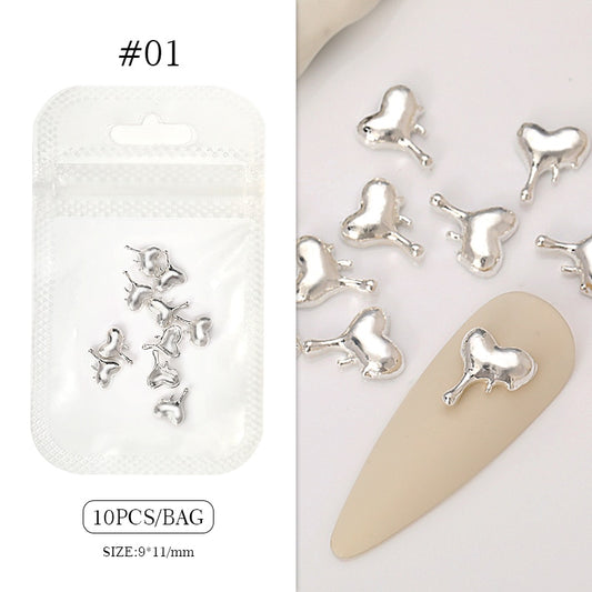 Dripping Heart Chrome Nail Art Charms DIY Nail Decoration Nail Accessories