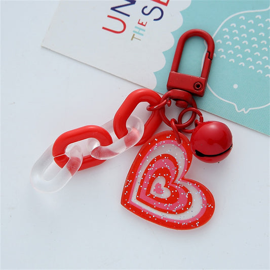 Red Heart Chain Pendant Acrylic Keychains Cute Love Keyrings Women Bag Ornaments