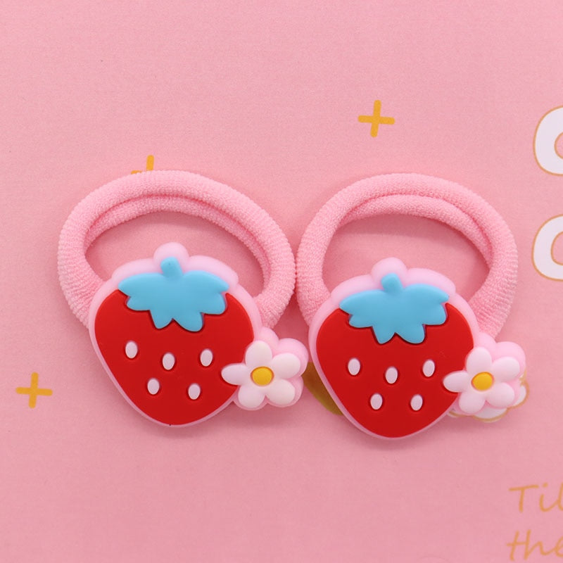 2Pcs Strawberry Flower Cute Rubber Band Hairbands Creative Scrunchies Kids