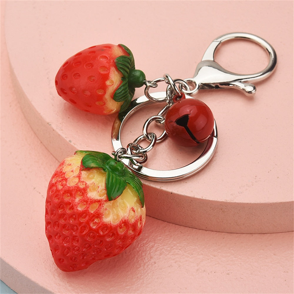 5 Styles Strawberry Pendant Keychain Keyring Bow Bell Heart Bag Ornaments