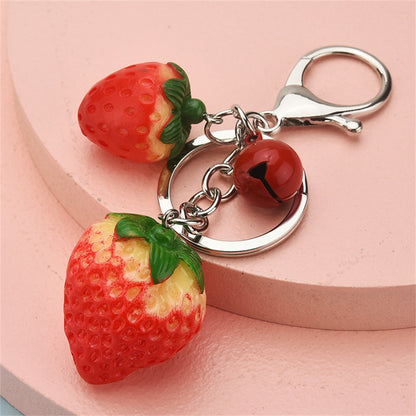 5 Styles Strawberry Pendant Keychain Keyring Bow Bell Heart Bag Ornaments