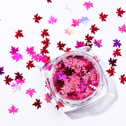 Hot Pink Leaves Nail Glitter Decoration Nail Art Decor DIY Design Nails