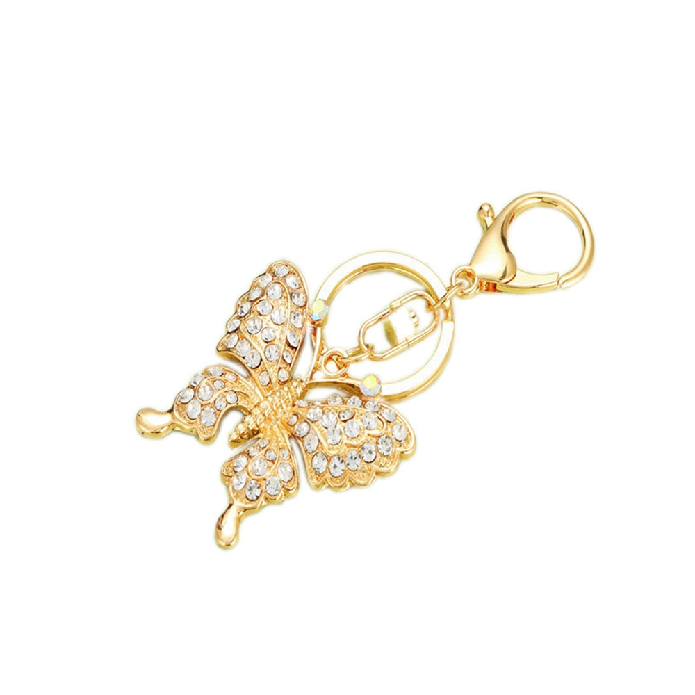 2 Styles Rhinestone Butterfly Pendant Key Chain Enamel Keychain Fashion Bag