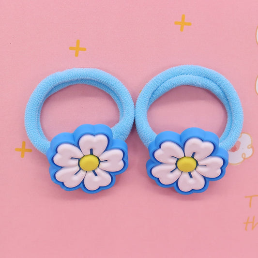 2Pcs Blue Flower Kids Rubber Bands Ponytail Holder Headband Hair Rope Ties Gift