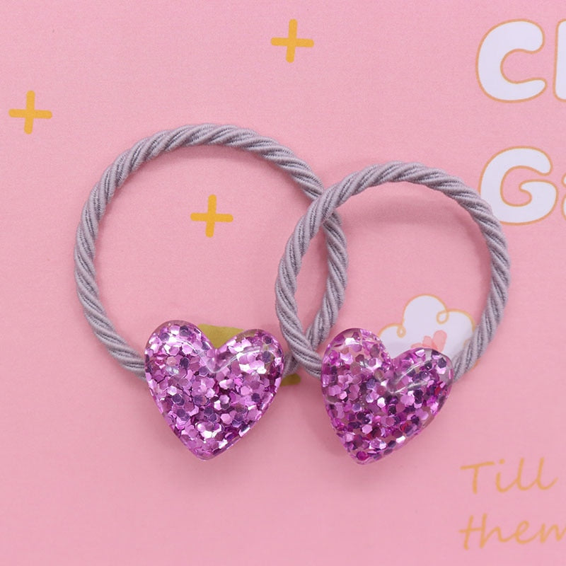 2Pcs/Set Glittering Love Resin Children's Rubber Bands Sweet Hair Accessories