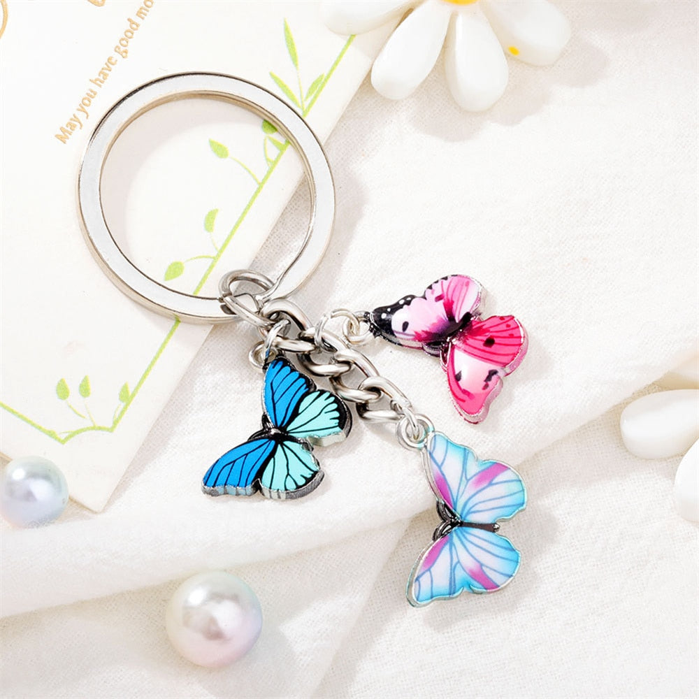 Tri-colored Enamel Butterfly Keychain Color Dripping Butterfly Insects Color