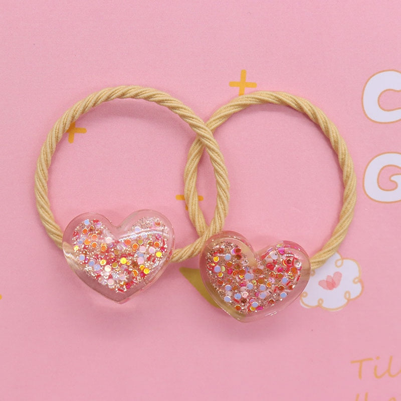 2Pcs/Set Glittering Love Resin Children's Rubber Bands Sweet Hair Accessories