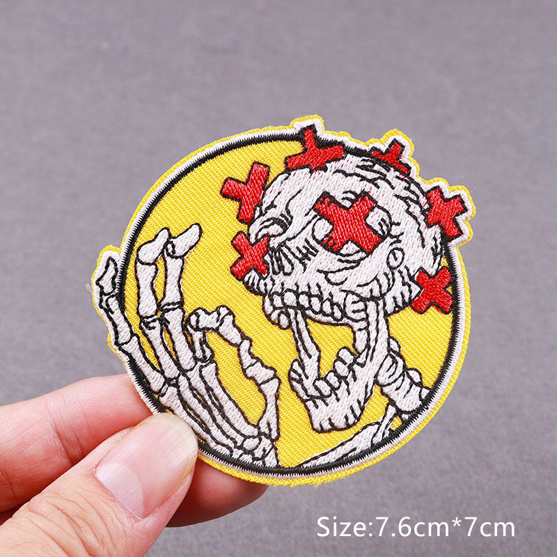 Crazy Skeleton Embroidery Patch Iron On Patches Clothing Thermo-Adhesive Badges