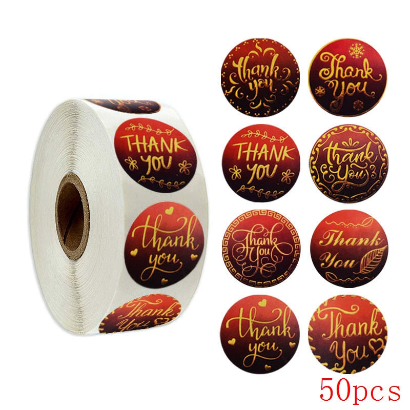 50-500pcs 8 styles Thank You Sticker for Seal Labels Round Floral Multi Color