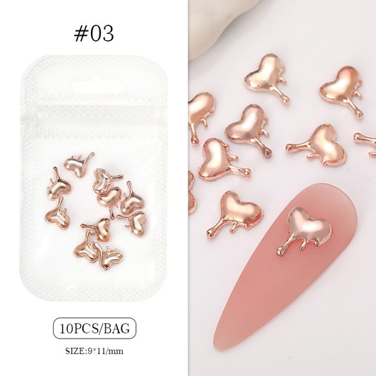 Rose Gold Color Melting Heart Nail Art Charms DIY Nail Decoration Nail