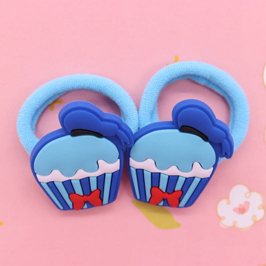 2Pcs Blue Cupcake Cute Rubber Band Hairbands Creative Scrunchies Kids Elastic