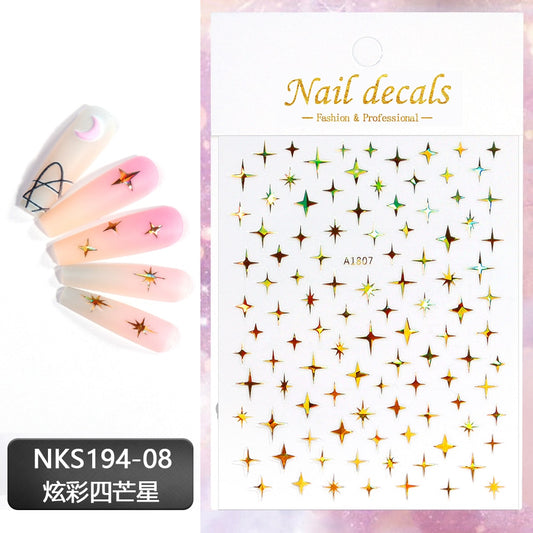 Holographic Gold Star Nails Stickers Adhesive DIY Nail Art Decals Nail