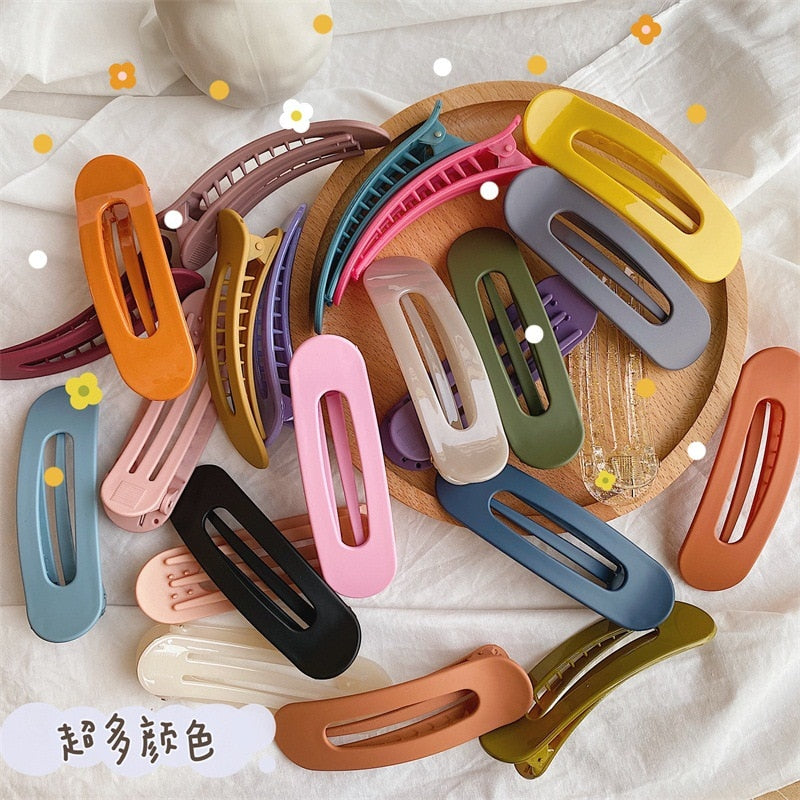 25 Colors Large Duck Beak Hairpin Girl's Heart Plastic Frosted Oval Baking