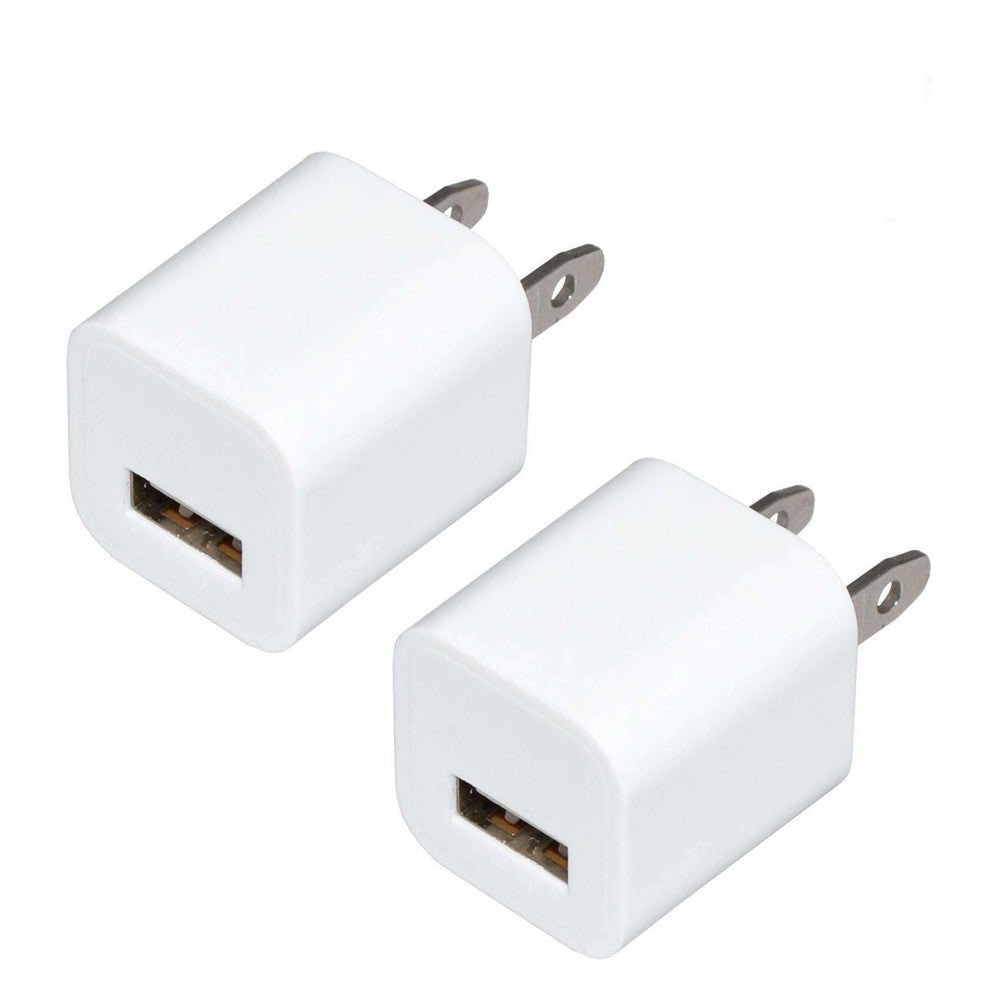 USB Wall Charger Adapter 1A/5V 2-Pack Travel USB Plug Charging Block Brick Charger Power Adapter Cube Compatible with iPhone Xs/XS Max/X/8/7/6 Plus, Galaxy S9/S8/S8 Plus, Moto, Kindle, LG, HTC, Google