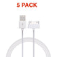 5x 3 feet 30-Pin To USB Charge Sync Cable Charger for iPad iPod Classic Nano