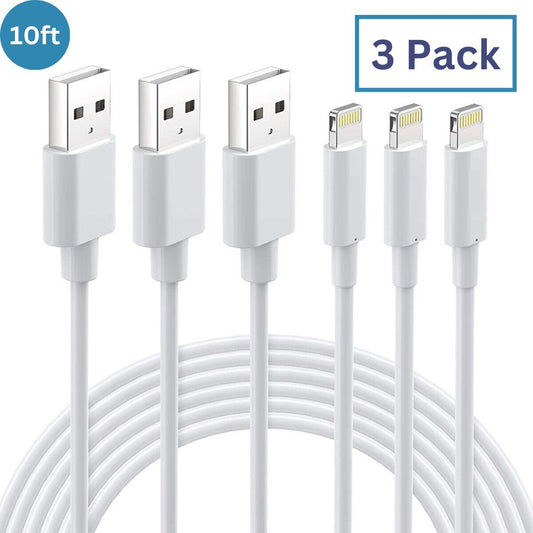 3pack 10FT Charger for iPhone 5 6 7 8 X XS XR 11 12 13 14 Charging Sync Cables