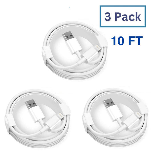 Pack of 3 Long 10FT Charging USB Cable for iPhone 5 6 7 8 X XS XR 11 12 13 14