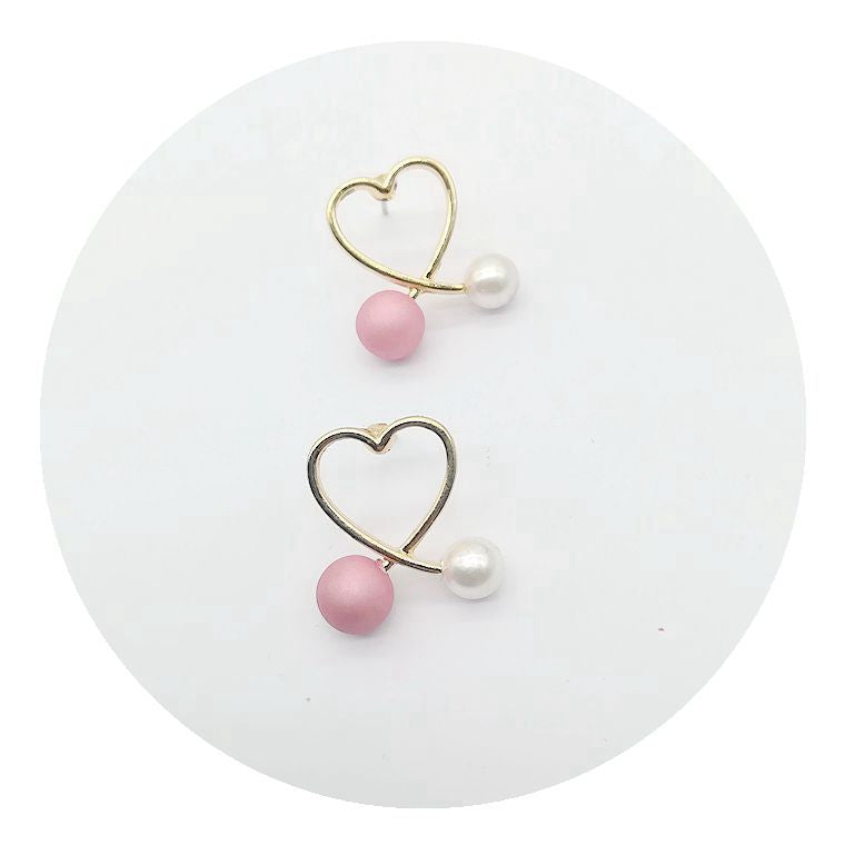 Pink Ball Heart Design Stud Earrings Women Girls Gifts Jewelry Accessories