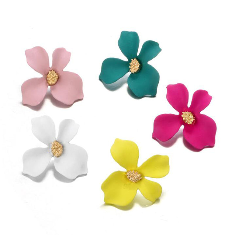 Sweet Flower Earrings Women Four Petal Stereo Leaf Stud Earring Modern Jewelry Girl Accessory