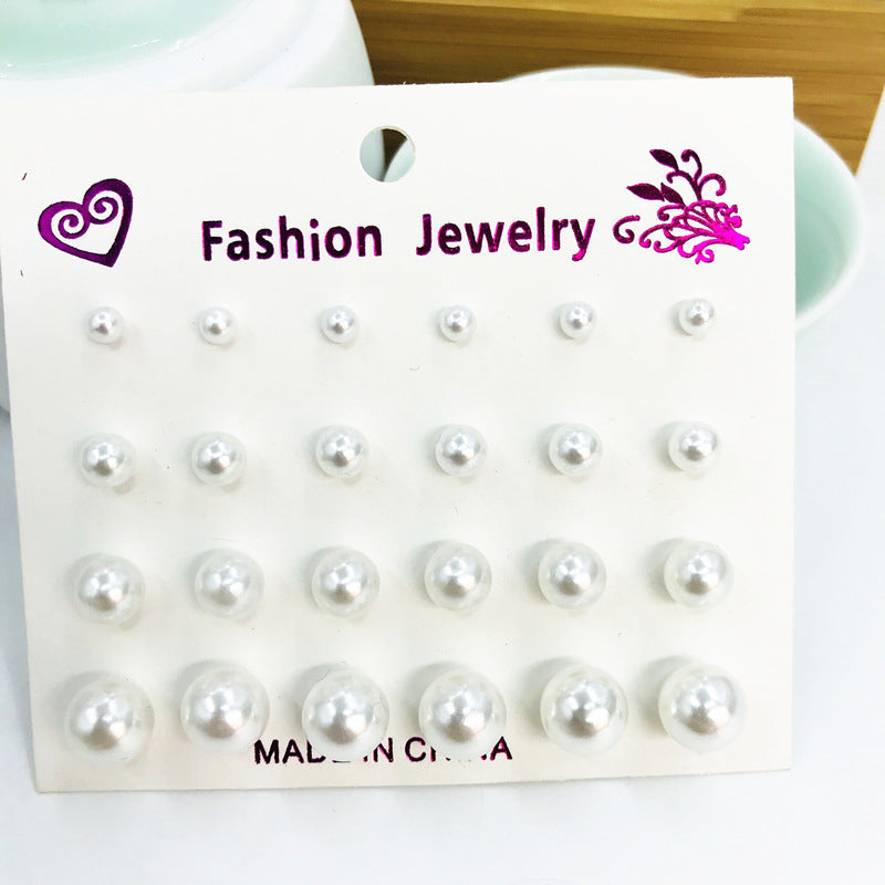 12pairs 4 Sizes Pearl Style Stud Earrings for Women Girls Fashion Earrings